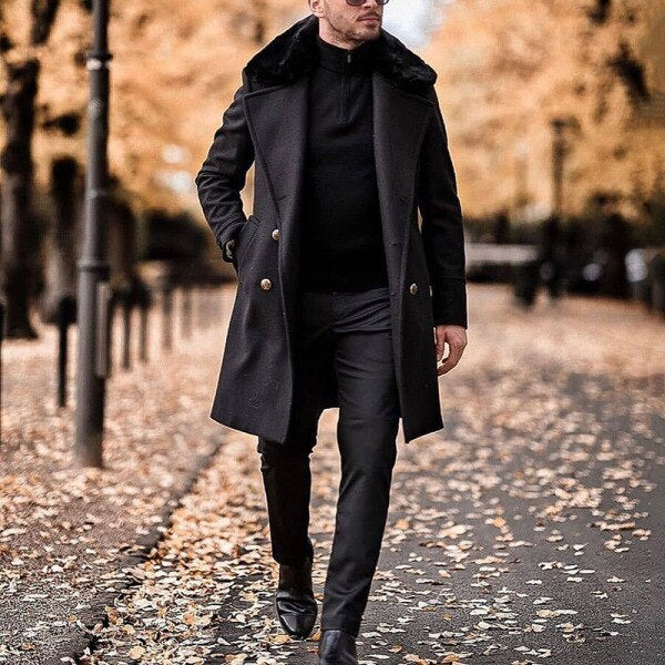 Men's Mid-length Long Sleeve Slim Woolen Woolen Coat